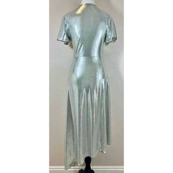 NWOT WeWoreWhat Metallic Silver Asymmetric Cutout Midi Dress Women's Small - Picture 4 of 12